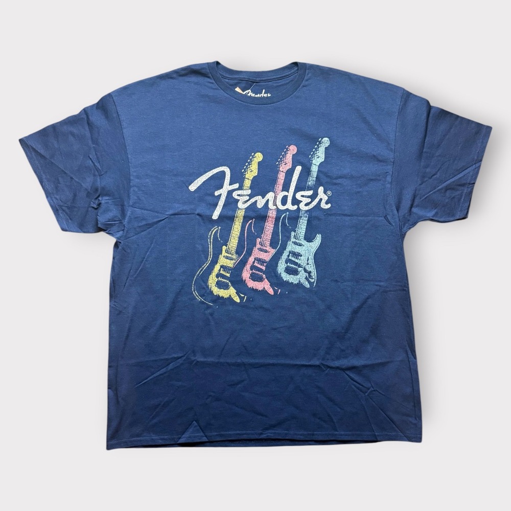 Fender Guitar Graphic T-Shirt Mens XXL Navy Blue Short Sleeve Music Tee 2022